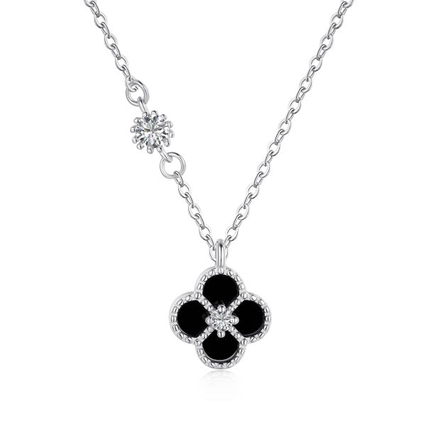 Four Leaf Pendant Necklace - Black Onyx