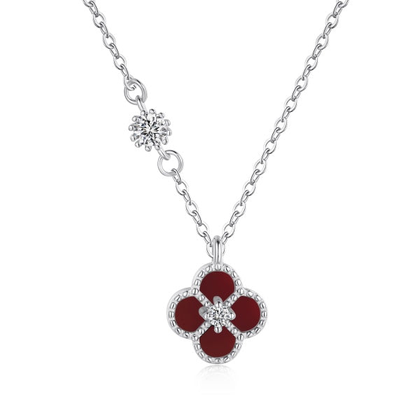 Four Leaf Pendant Necklace - Red