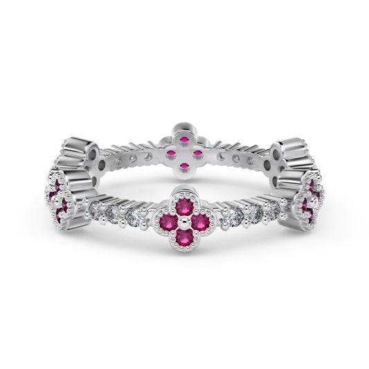 Six Clover Eternity Ring - Red