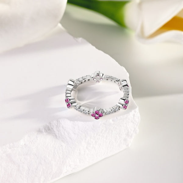 Six Clover Eternity Ring - Red