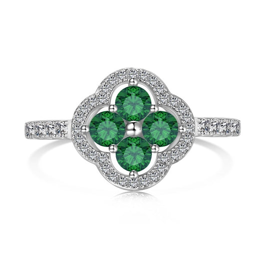 Green Stone Clover Ring