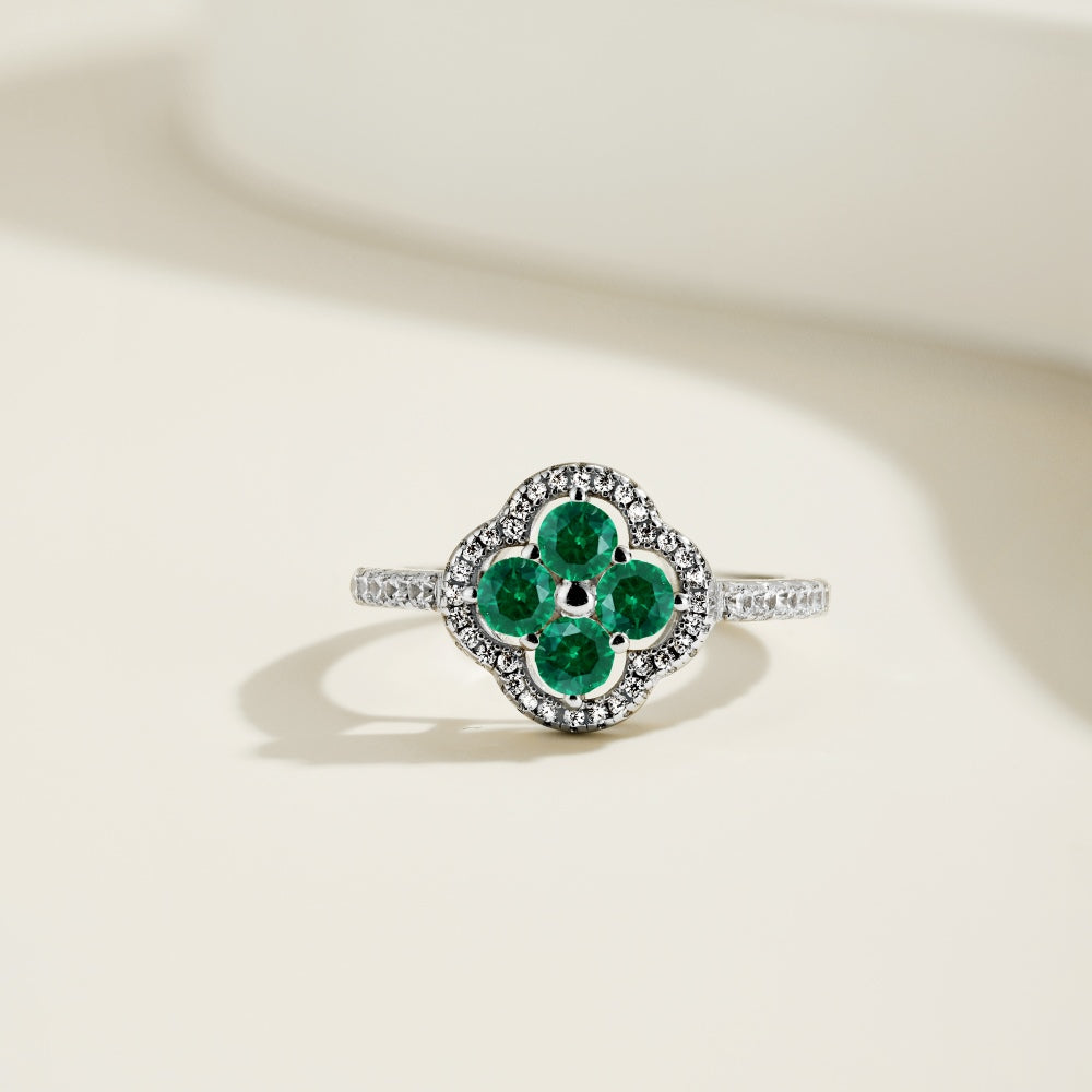 Green Stone Clover Ring