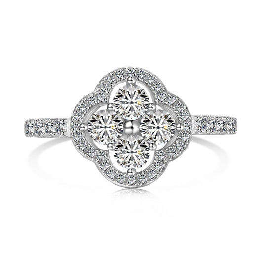 White Crystal Clover Ring