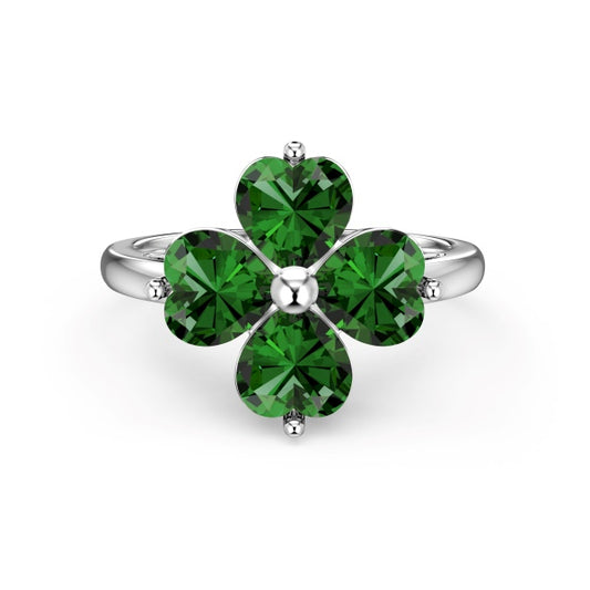 Four Heart-Shaped Leaf Ring - Green