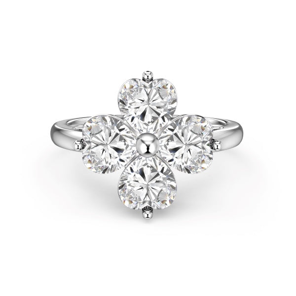 Four Heart-Shaped Leaf Ring - Crystal