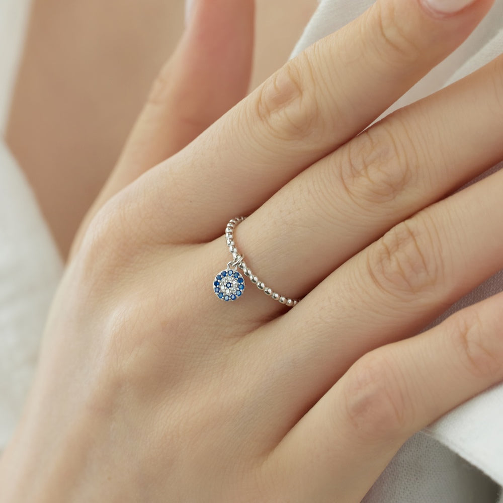 Round Blue Charm Bubble Ring