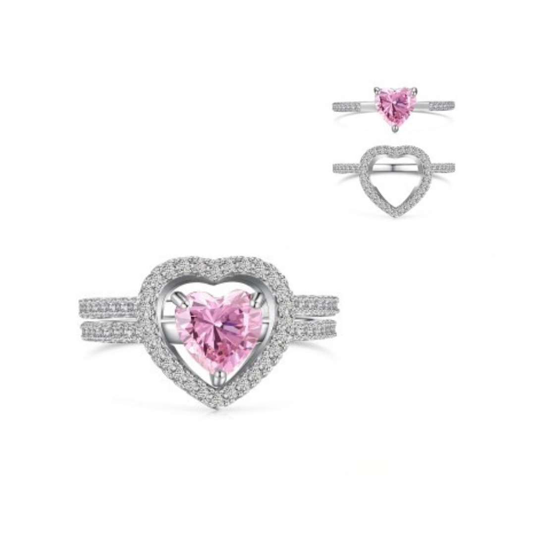 Detachable Pink and Open Heart Ring