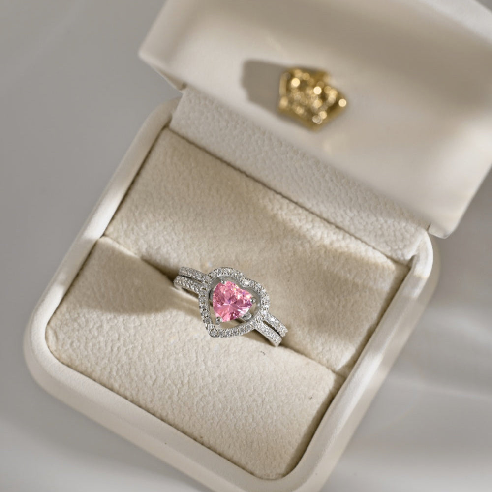 Detachable Pink and Open Heart Ring