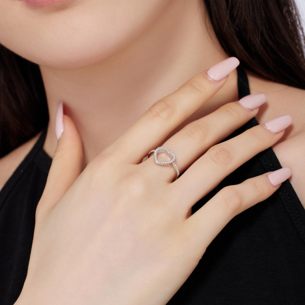 Detachable Crystal and Open Heart Ring