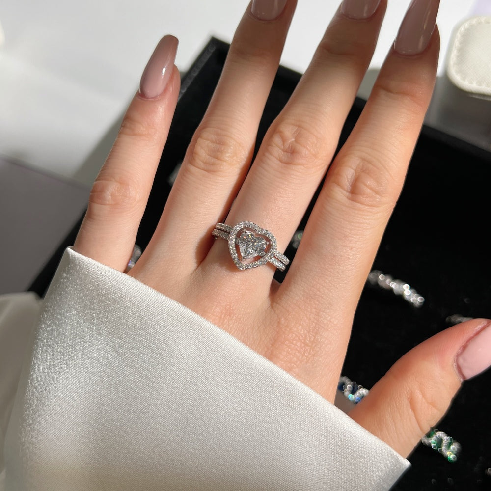 Detachable Crystal and Open Heart Ring