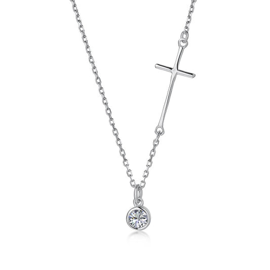 Cross and Solitaire Pendant Necklace