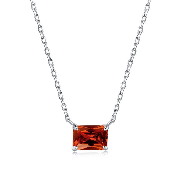 Red Emerald Cut Pendant Necklace