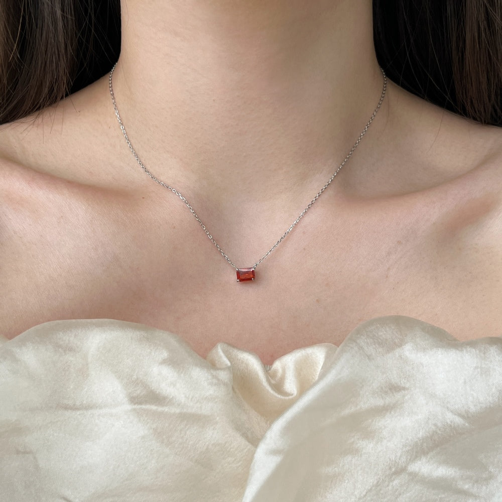 Red Emerald Cut Pendant Necklace