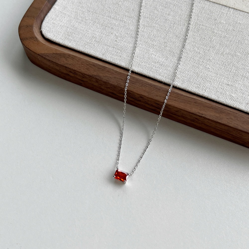 Red Emerald Cut Pendant Necklace