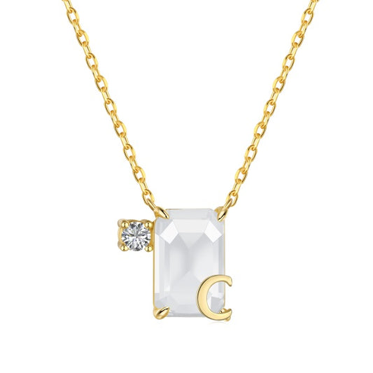 Moonstone Crystal with Initial Pendant Necklace