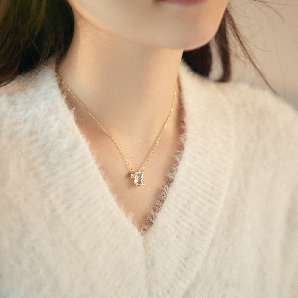 Moonstone Crystal with Initial Pendant Necklace