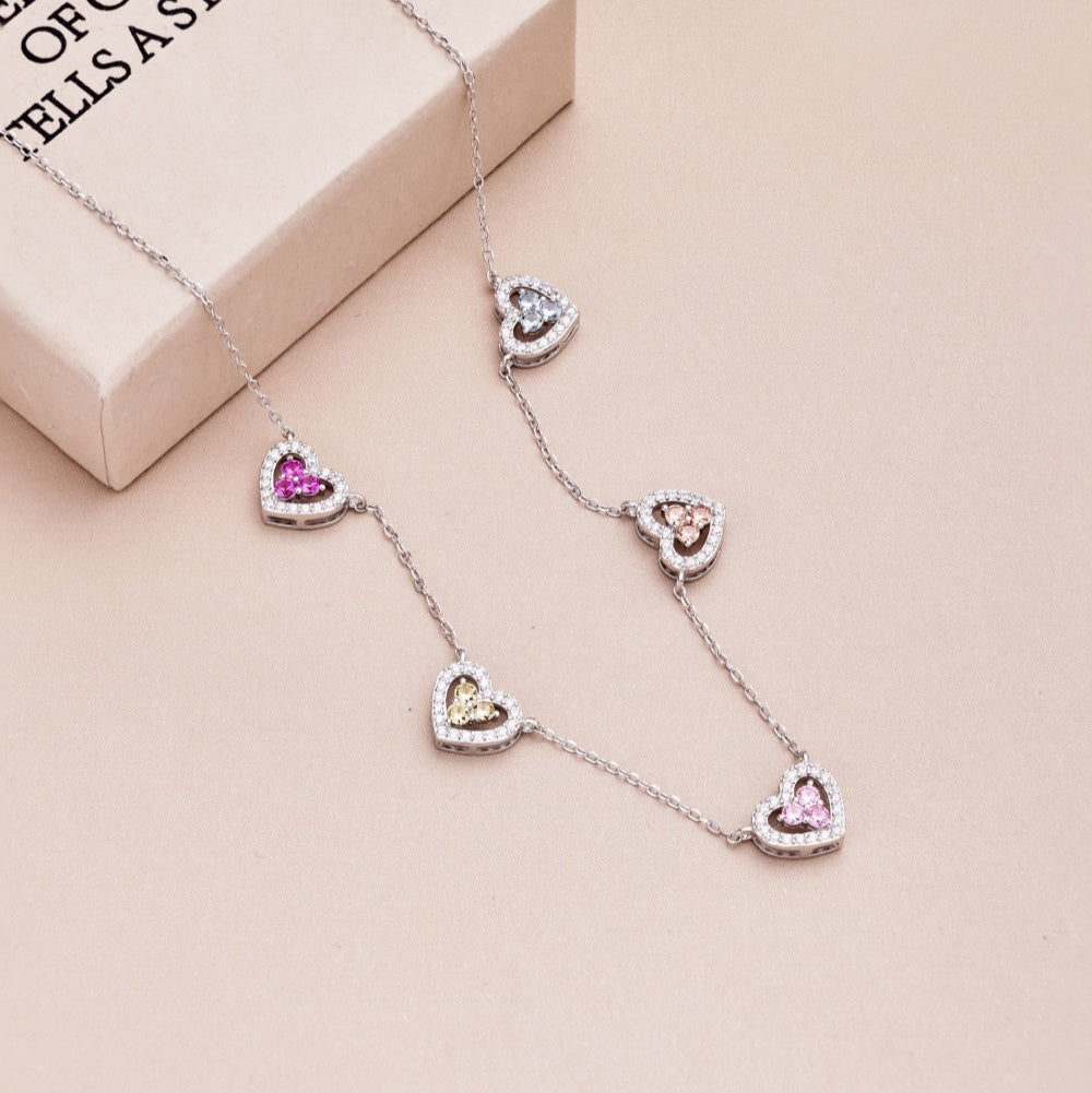 Five Heart Charms Necklace