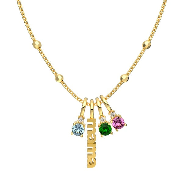 Mama and Coloured Charms Pendant Necklace - 18k Gold Plated