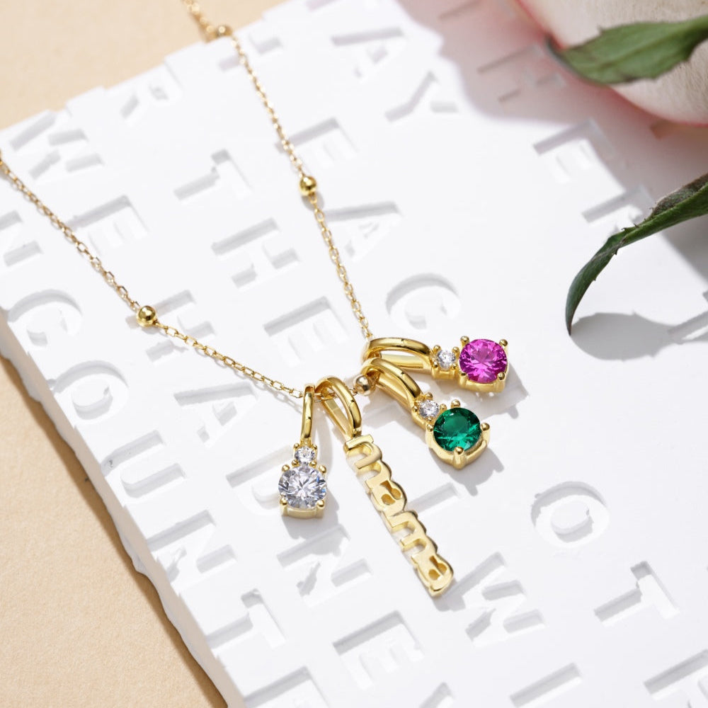 Mama and Coloured Charms Pendant Necklace - 18k Gold Plated