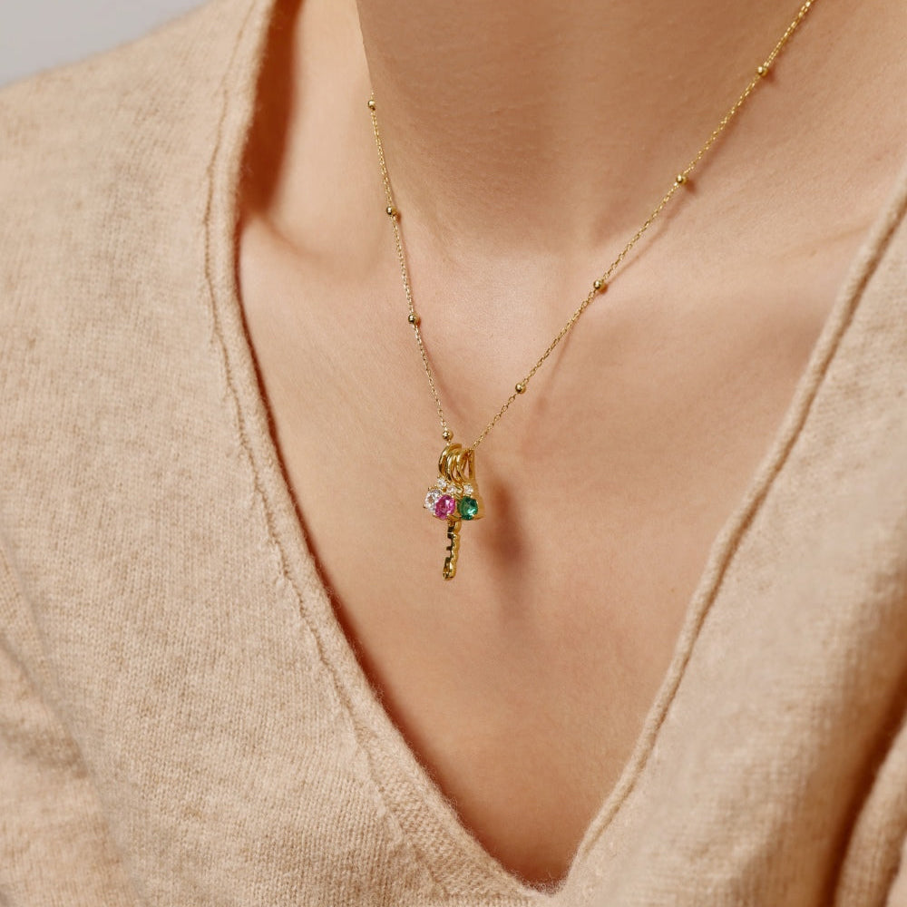 Mama and Coloured Charms Pendant Necklace - 18k Gold Plated