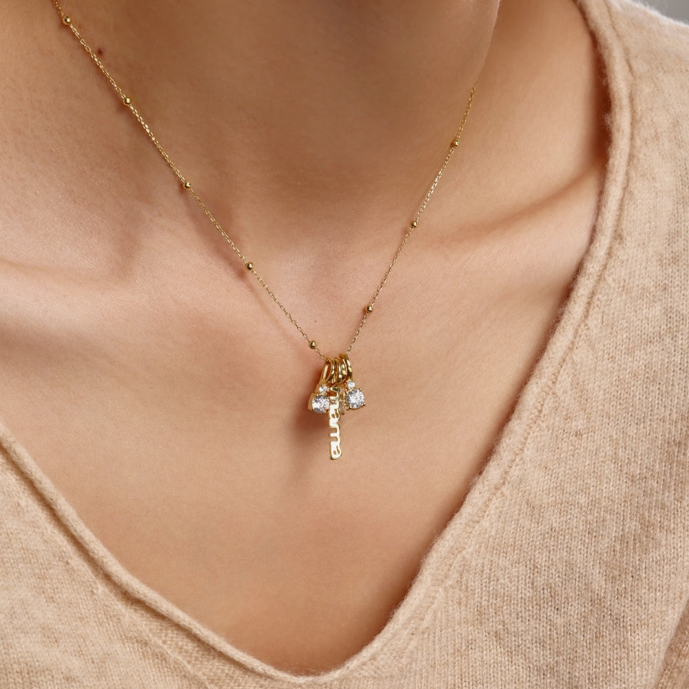 Mama and Charms Pendant Necklace - 18k Gold Plated