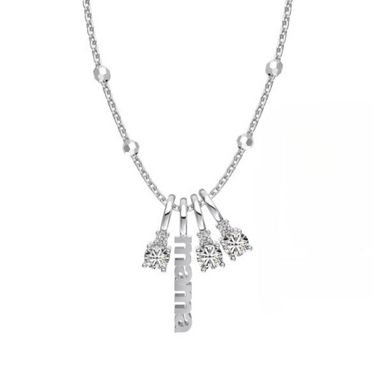 Mama and Charms Pendant Necklace - Rhodium Plated