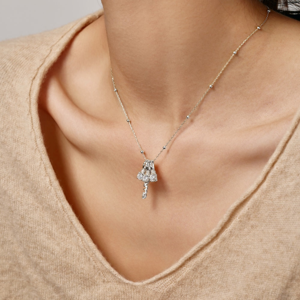 Mama and Charms Pendant Necklace - Rhodium Plated