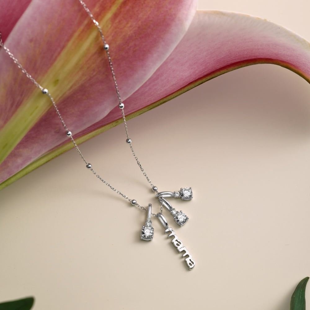 Mama and Charms Pendant Necklace - Rhodium Plated