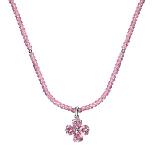 Pink Four-Leaf Pendant Beaded Necklace