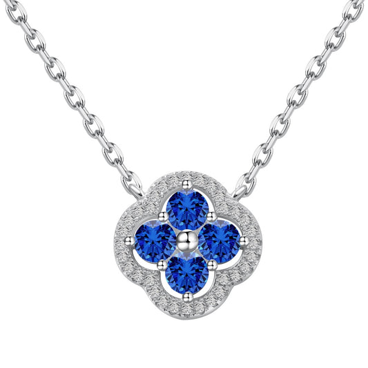 Round Cut Clover Necklace - Blue