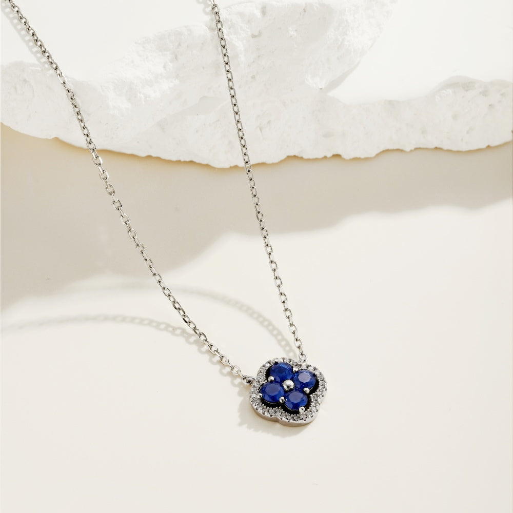 Round Cut Clover Necklace - Blue