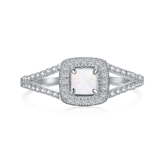 Square White Opal Ring