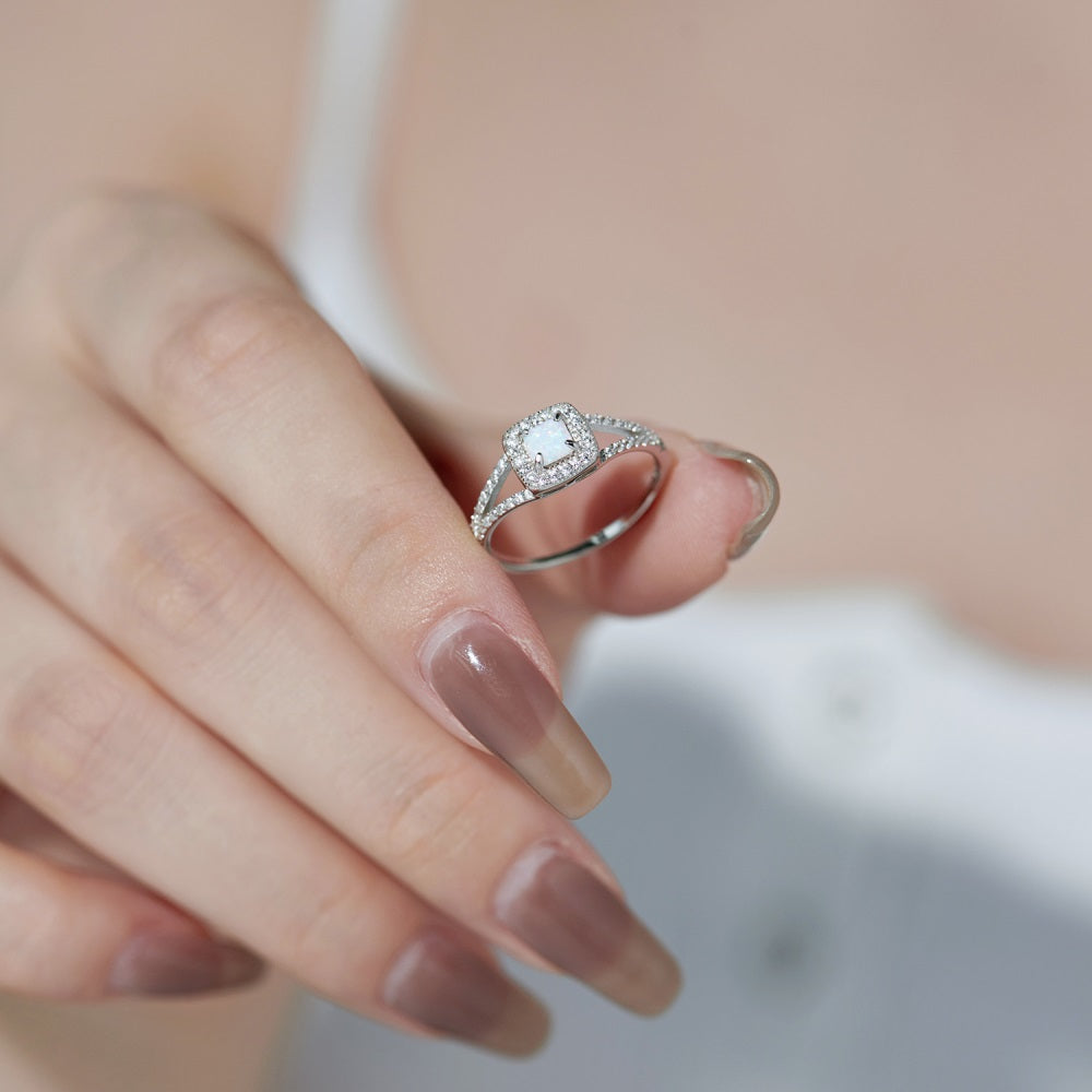 Square White Opal Ring