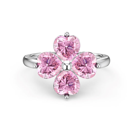 Four Heart-Shaped Leaf Ring - Pink