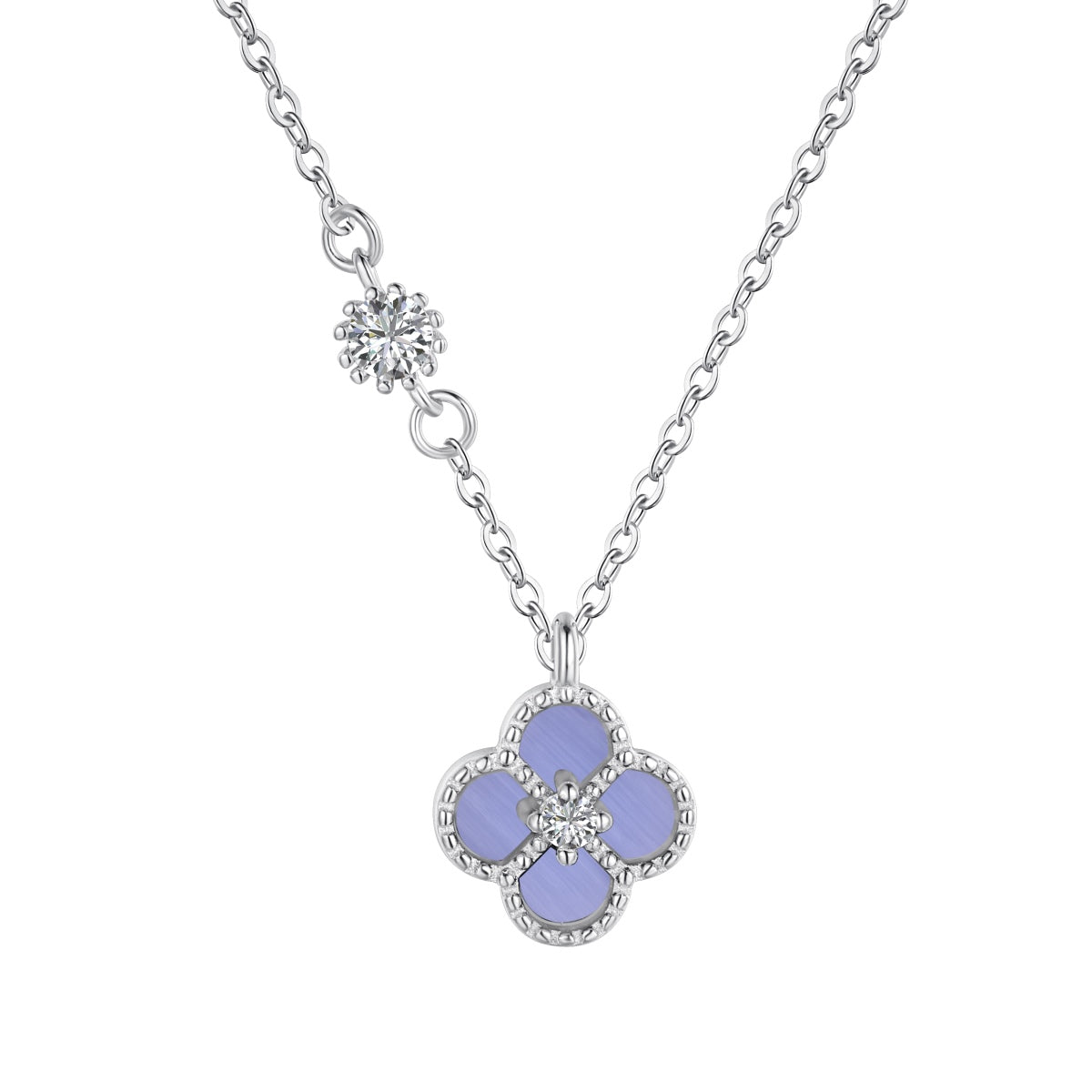 Four Leaf Pendant Necklace - Light Purple